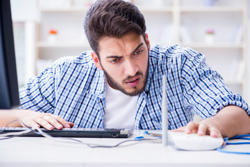 Frustrated young man due to weak internet reception