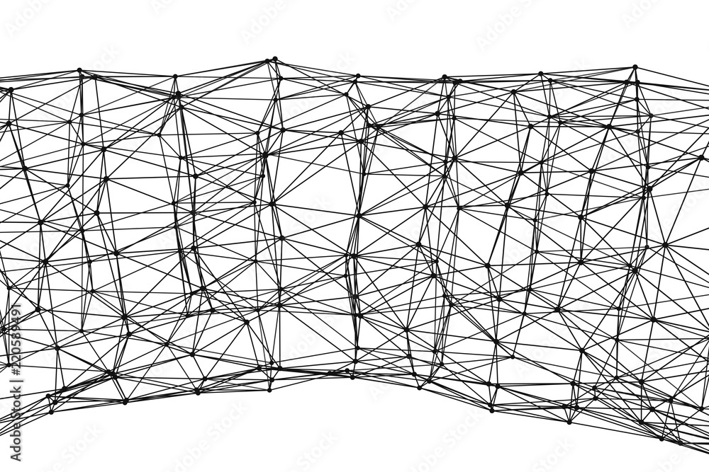Poster wireframe tunnel. futuristic technology style. abstract 3d. plexus effect. connecting dots and lines