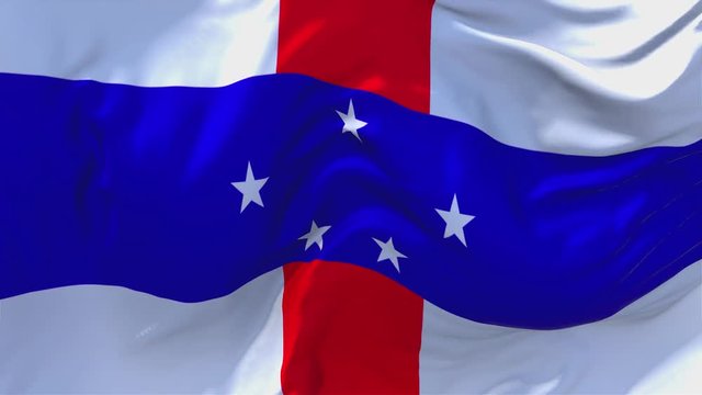 129. Netherlands Antilles Flag Waving in Wind Slow Motion Animation . 4K Realistic Fabric Texture Flag Smooth Blowing on a windy day Continuous Seamless Loop Background.