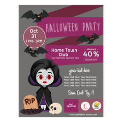 halloween poster with vampire flat style