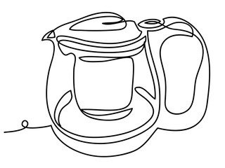 Teapot. Vector illustration isolated on white background. Continuous line drawing. Vector monochrome, drawing by lines
