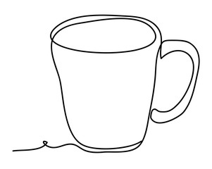 Cup of tea Vector illustration isolated on white background. Continuous line drawing. Vector monochrome, drawing by lines