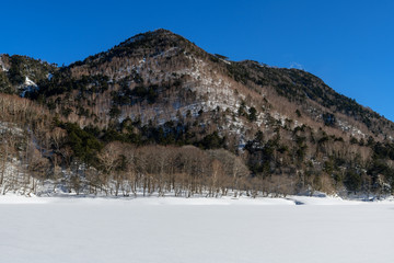 Fototapeta na wymiar 凍結した冬の刈込湖