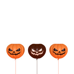 Fototapeta premium Smiling orange and black balloons pumpkin shape, isolated on white background, Design creative concept for happy Halloween festival, 3D rendering illustration.