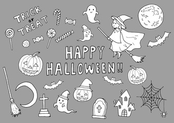 ハロウィンのイラストセット（白）