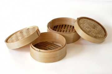 Empty basket of dim sum made of bamboo material