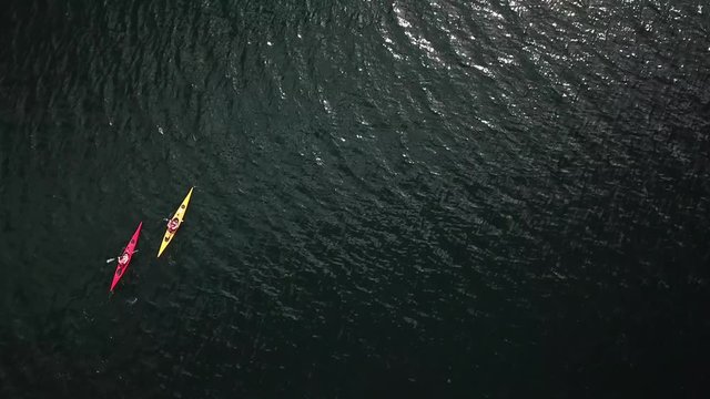 Aerial coastline scene - kayaking -Drone Stock