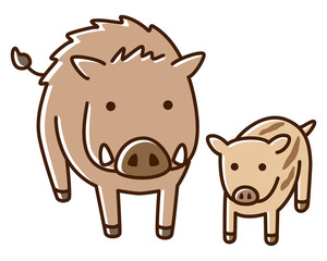 イノシシ　親子