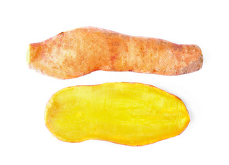 Yellow sweet potato on white background