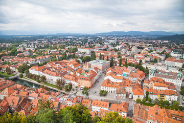Naklejka na ściany i meble Panorama of Ljubljana, rooftops