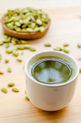 Organic Green Matcha Tea and edible seeds of hyacinth bean snack