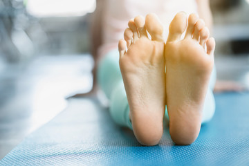 Healthy foot without wrinkles or wounds caused by diabetes. Clean and perfect foot shows the care...