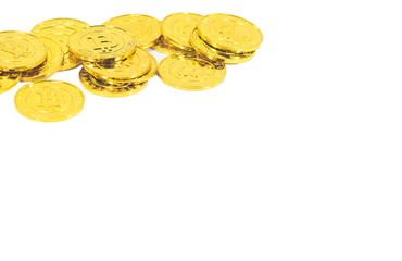 Bitcoin pile on isolated white background.