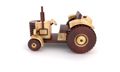 3d rendering wooden toy cars from two varieties of wood vintage models on a white isolated background