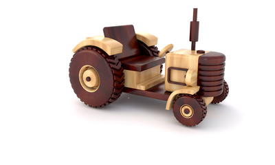 3d rendering wooden toy cars from two varieties of wood vintage models on a white isolated background
