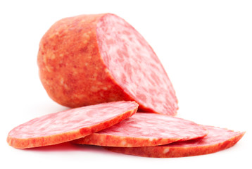 Sliced sausages isolated.