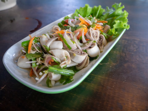 Thai spicy salad chitterlings entrails pork