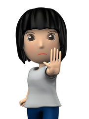 手を上げて拒絶する若い女性