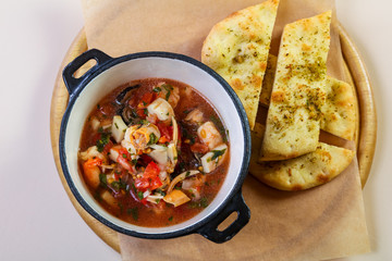 Seafood suop with bread