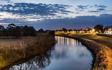 Dawn over the town River