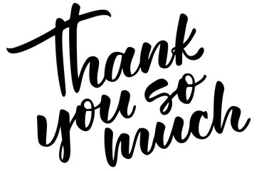 Thank you so much. Handwritten text. Modern calligraphy. Inspirational quote. Isolated on white