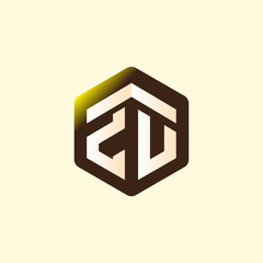 Z U Initial letter hexagonal logo vector