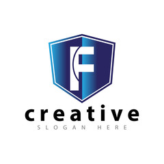 F letter with shield logo icon vector template