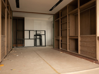 Interior of a house under construction. Renovation of closets room.