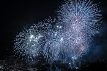 "This Atami display was held in Atami in Shizuoka Prefecture, Japan. It is an enlarged picture focusing on the center of fireworks. 