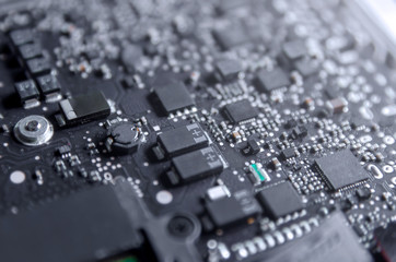 Fototapeta premium Circuit board and electronic computer hardware, Repair of electronic control panel, motherboard.