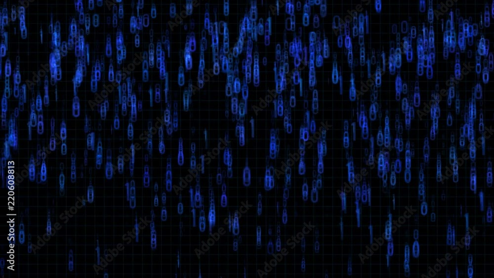 Fototapete Blue Digital Number Security  Flickering Fall Down Gravity Moving Particle Graphic Animation Background