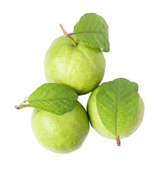 Group fo Fresh guava with leaf isolated on white background. with clipping path