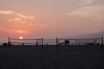 Fototapeta na wymiar Santa Monica valleyball sunset 