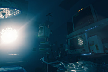 Operating room for surgical interventions surgery hospital with medical equipment for emergency...