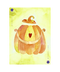 Watercolor halloween playing card. Cute halloween set. Perfect for you postcard design, wallpaper, print, invitations, patterns, travel, poster, packaging etc. - 220610861