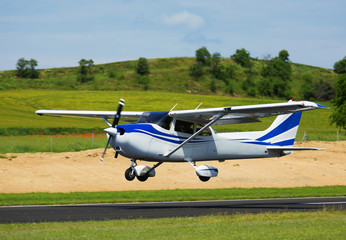 View of sports aircraft at the sport airport at summer day