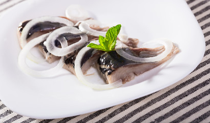Marinated herring with sliced onion