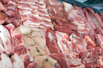 Fresh raw meat on display