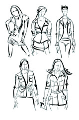 Sketch. Fashion Girls on a white background. Vector illustration.