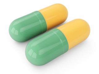 3D rendering Capsule pills isolated on white