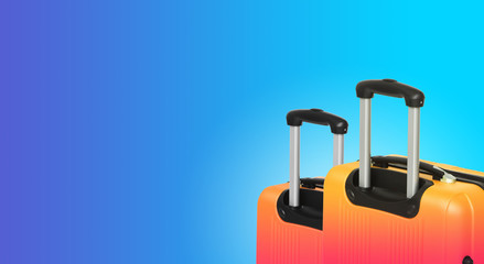 Colorful horizontal banner with two suitcases and copyspace. Travelling concept.