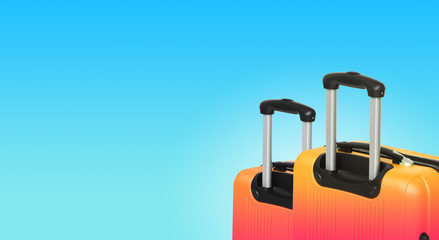 Colorful horizontal banner with two suitcases and copyspace. Travelling concept.