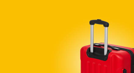 Colorful horizontal banner with suitcase and copyspace. Travelling concept.