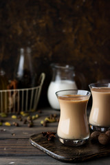 Traditional Indian masala tea. Spicy tea with aromatic spices and milk.
