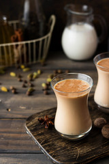 Traditional Indian masala tea. Spicy tea with aromatic spices and milk.