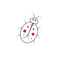 Ladybird silhouette. Illustration ladybug on white background. Cute colorful sign insect symbol spring, summer, garden. Template for t shirt, apparel, card. Design element. Vector illustration.