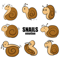 Set of isolated little snails cartoon emotion