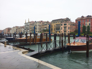 Obraz premium Venice. Motor Boats moored along the central water street filled , island Burano, Italy