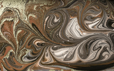 Marble abstract acrylic background. Marbling artwork texture. Agate ripple pattern. Gold powder.