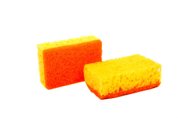 colored kitchen sponges isolated on white background